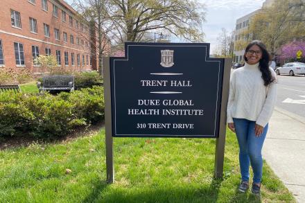 Arushi Biswas in front of Trent Hall