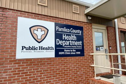 Outside the Pamlico County Health Department, where both the Health Department and Hope Clinic (two community partners the team worked with) are located.