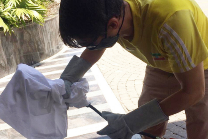 Patrick O'Meara making dry ice in Nairobi