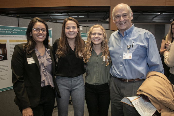 Students Kavita Krell, Maria Naclerio, and Kathryn Silberstein with Dennis Clements, professor of pediatrics, community and family medicine, and DGHI global health senior advisor.