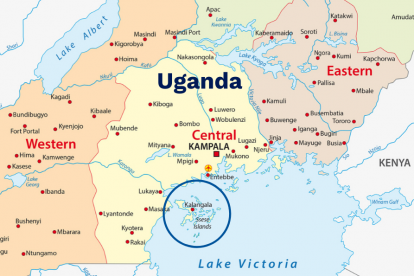 Map of Uganda featuring Kalangala area