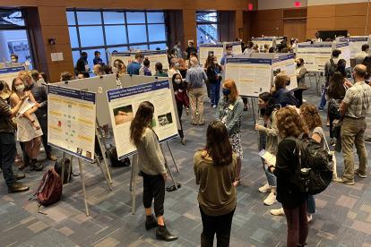 Crowds gathered around student posters